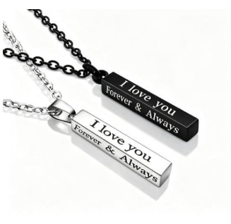 2 stainless steel couple necklaces in black and silver