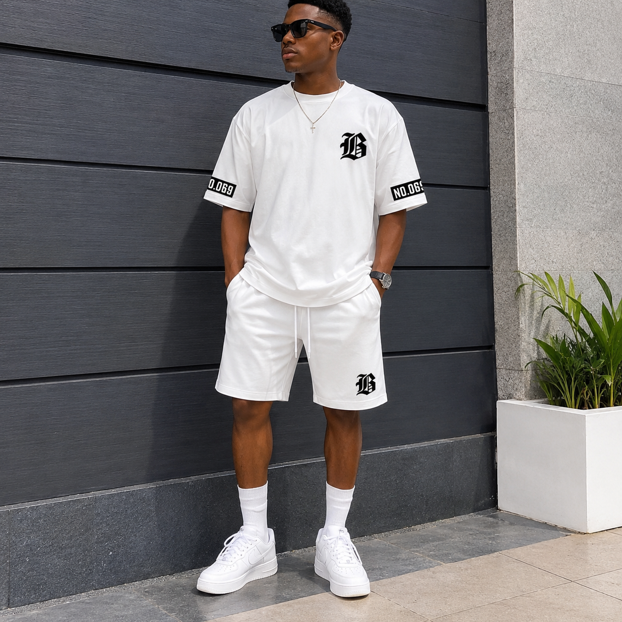 TOUPHY Sports Short Sleeve T-Shirt & Shorts Set ,Comfy Casual Outfit - 2 Piece - White