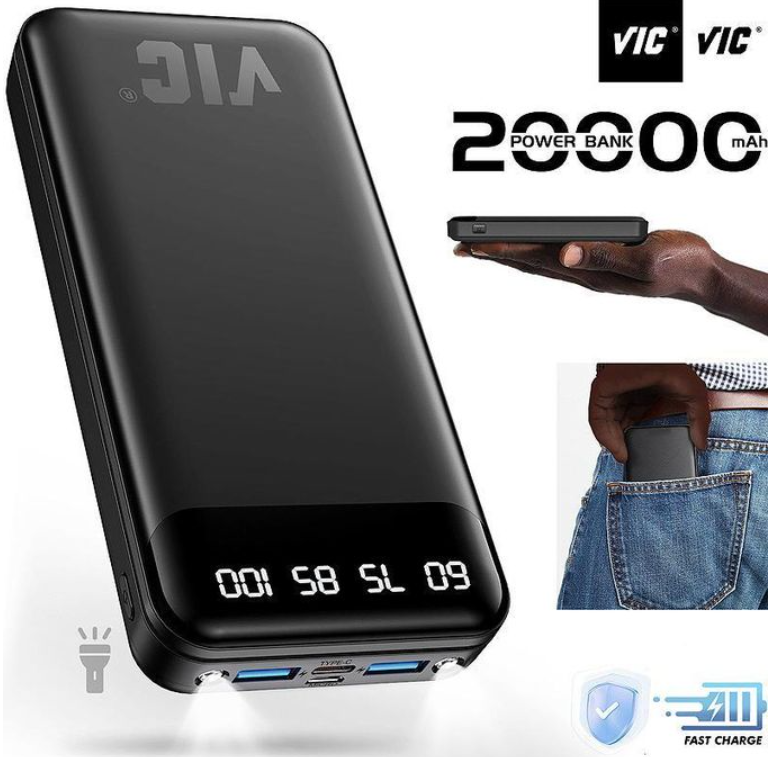 VIC ♛20000mAh Power Bank+ Dual LED Lights+ Portable Charge+ Ultra Light Battery Pack