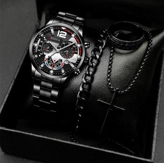 Men’s 4-Piece Classic Watch & Accessories Set